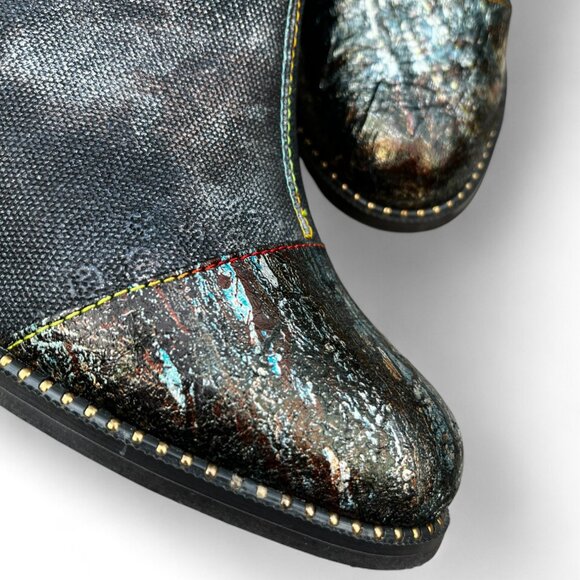L'ARTISTE SPRING STEP Eleni Black Metallic Embossed Leather Bootie size 37EU - Picture 6 of 13